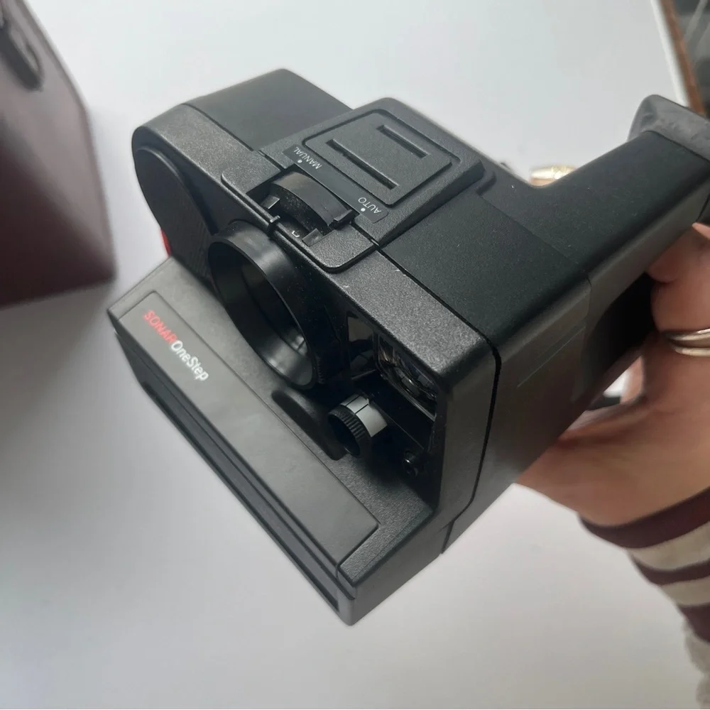 Polaroid OneStep Black Camera with Brown Leather Case
